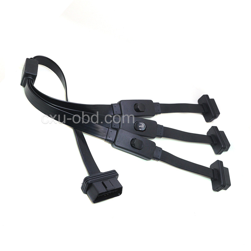 OBD2一分三满芯延长线带开关 16针16芯全部通电带独立开关