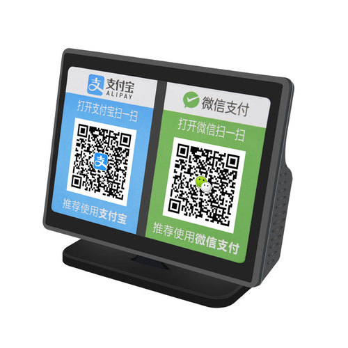Money collected via WeChat Pay and Alipay for the speaker system with voice broadcast function. Scan QR code to connect via Bluetooth wirelessly.
