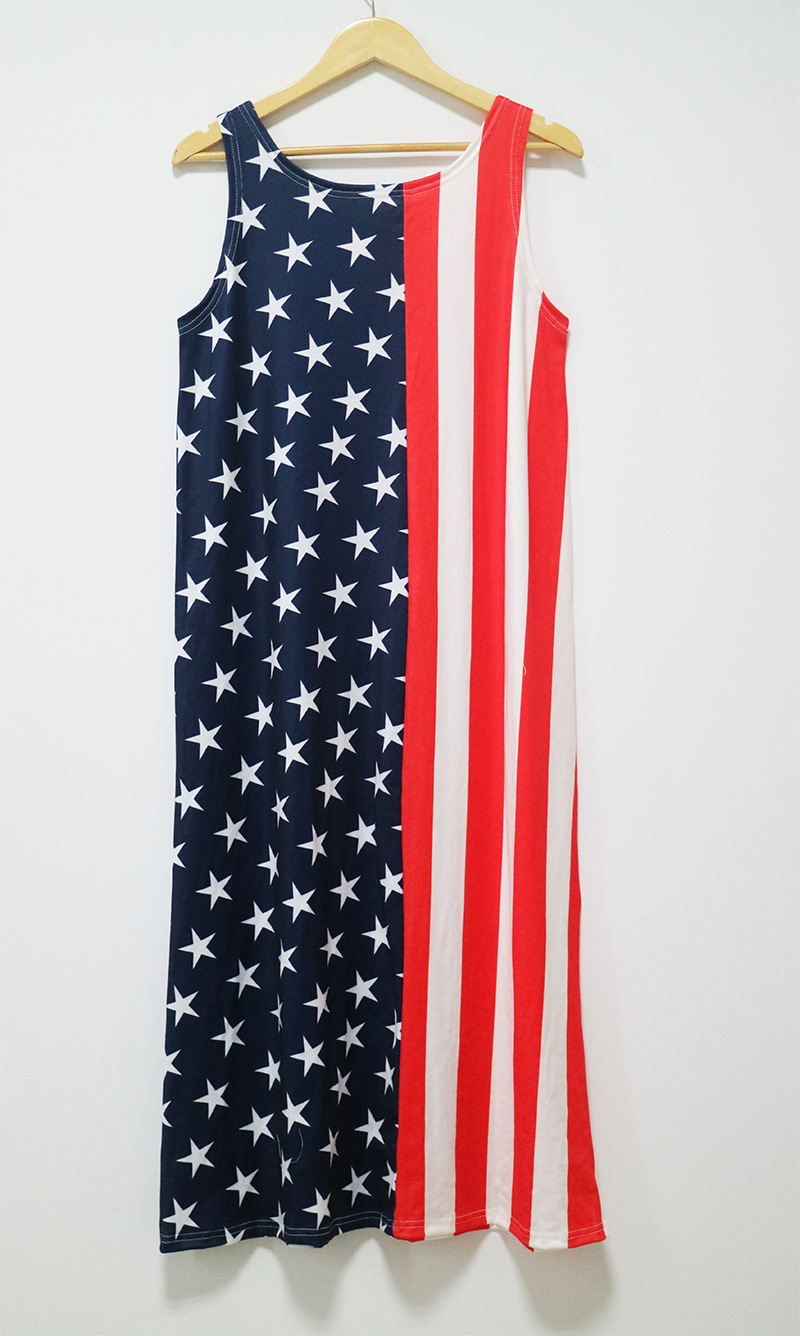 Color Block Asymmetrical Maxi Dress American Flag Print Strapless Elegant Summer Occasion Wholesale Available