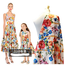 欧美大牌同款花型 D家新款亲子装篱笆花朵图案数码印花时装面料