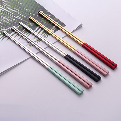 Portugal Same item household 304 Stainless steel chopsticks non-slip heat insulation Anti scald Antifungal square chopsticks goods in stock wholesale