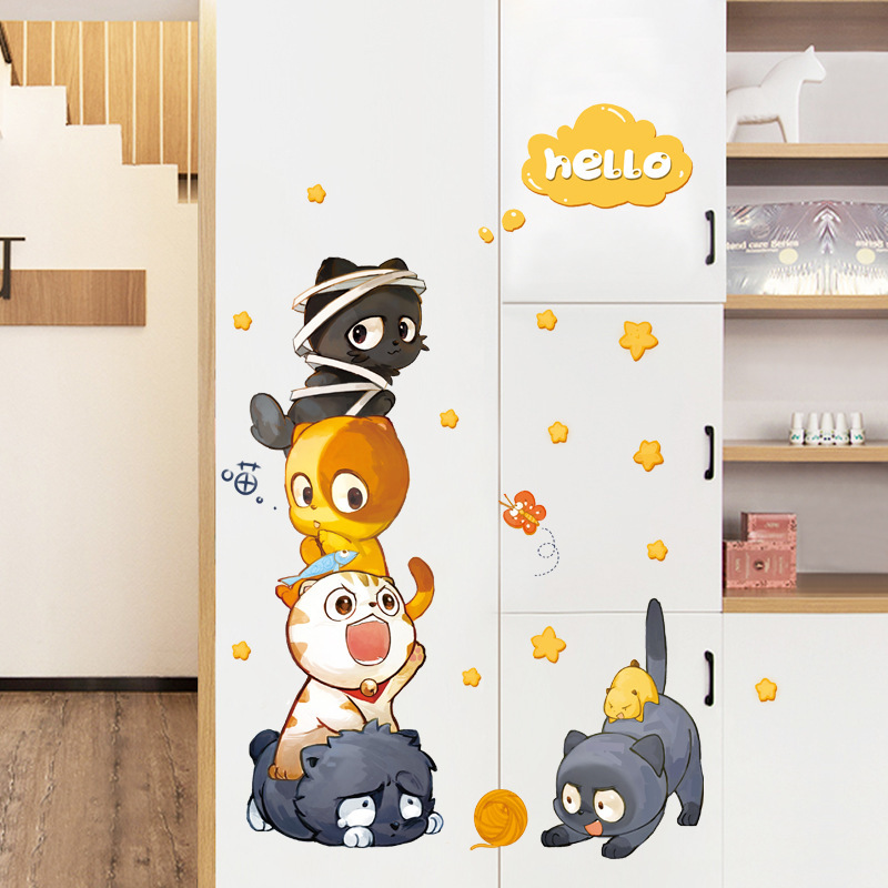 Cute cat children baby room layout wall stickers bedroom bedside wall warm decorations wall stickers nude