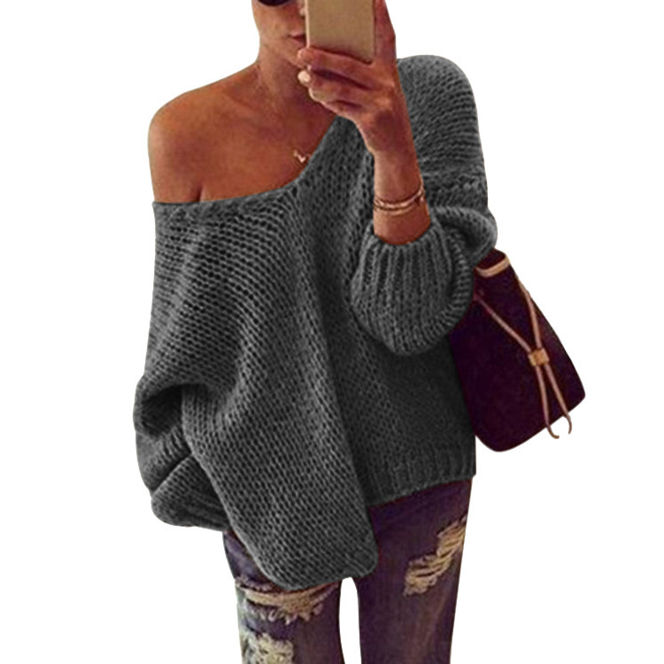Suéter de Punto para Mujer, Otoño/Invierno 2025, Éxito de Ventas en Amazon, Estilo Europeo y Americano, Casual, Color Sólido, Cuello en V Profundo, Hombros Descubiertos, Espalda Descubierta