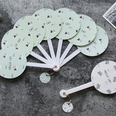 日用百货猫猫の家PP七折扇 夏季卡通手持扇