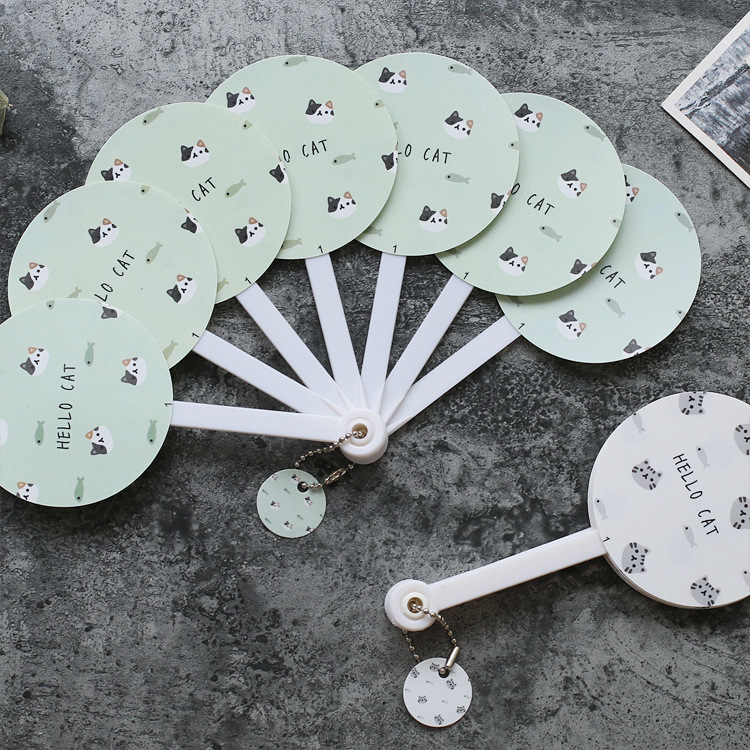 日用百货猫猫の家PP七折扇 夏季卡通手持扇