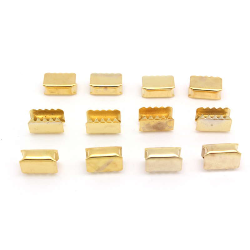 专业生产织带金属包头环保平底带齿尾夹 平齿扣 皮筋松紧绳马仔扣