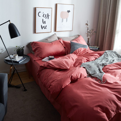 HOT &amp; NEW 60 Cotton Solid Four piece suit Cotton High-end Quilt cover Satin gift Kit 1.8 M bed