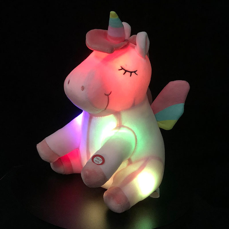 网红LED彩虹发光独角兽公仔可爱毛绒玩具儿童生日礼物一件代发