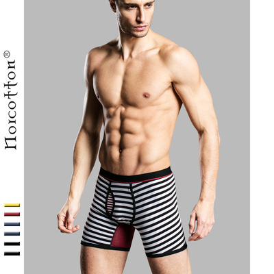 Nuokadeng pure cotton stripe Boxer Men's Middle-waisted motion lengthen Underwear man run Riding Four shorts