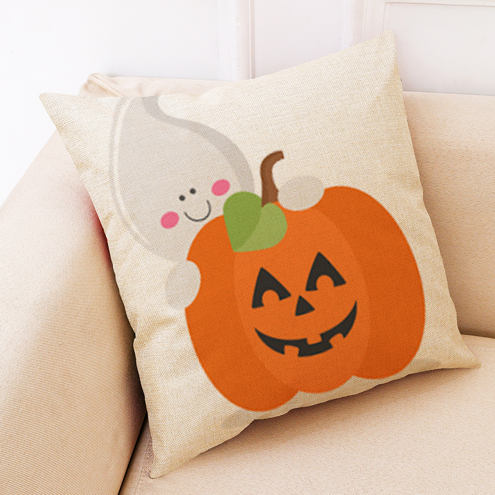 wish 亚马逊新款呆萌南瓜棉麻抱枕套 万圣节抱枕家居沙发靠垫定制