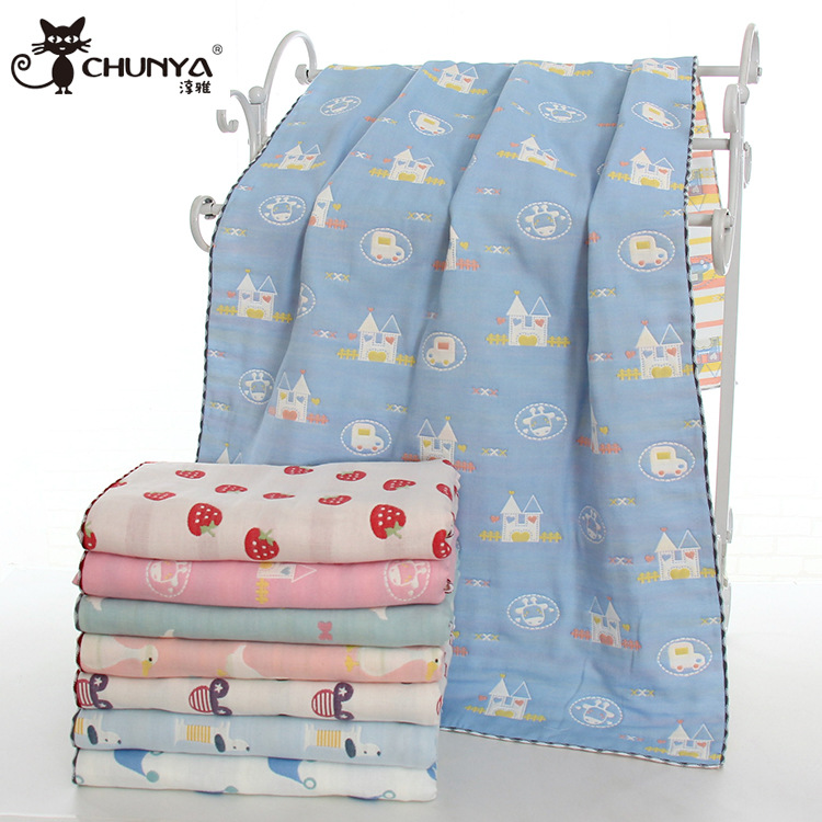 纯棉6六层纱布浴巾包边卡通情侣洗澡抹胸全棉吸水浴巾A类无荧光