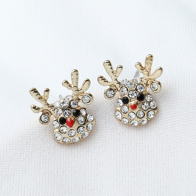 12g Weight Rhinestones Inlay Material Drop Earrings, Ear Studs Classification 1 Pair Christmas IG Style Cute Christmas Hat Elk Inlay Alloy Rhinestones Drop Earrings Ear Studs