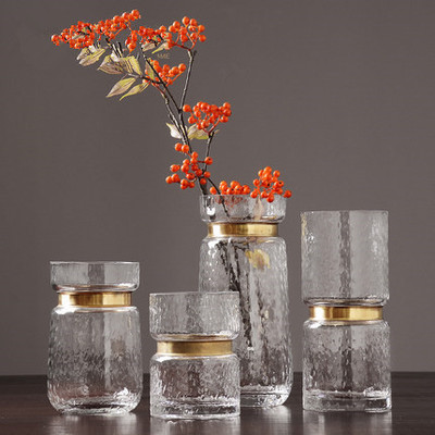 ins風北歐銅圈玻璃花瓶 水培鮮花幹花瓶花器創意家居客廳裝飾擺件