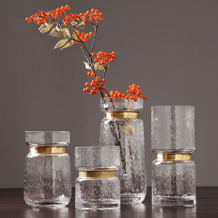 ins風北歐銅圈玻璃花瓶 水培鮮花幹花瓶花器創意家居客廳裝飾擺件