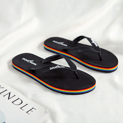 2019夏季拖鞋男彩虹人字拖凉拖男韩版防滑耐磨沙滩鞋时尚凉拖鞋