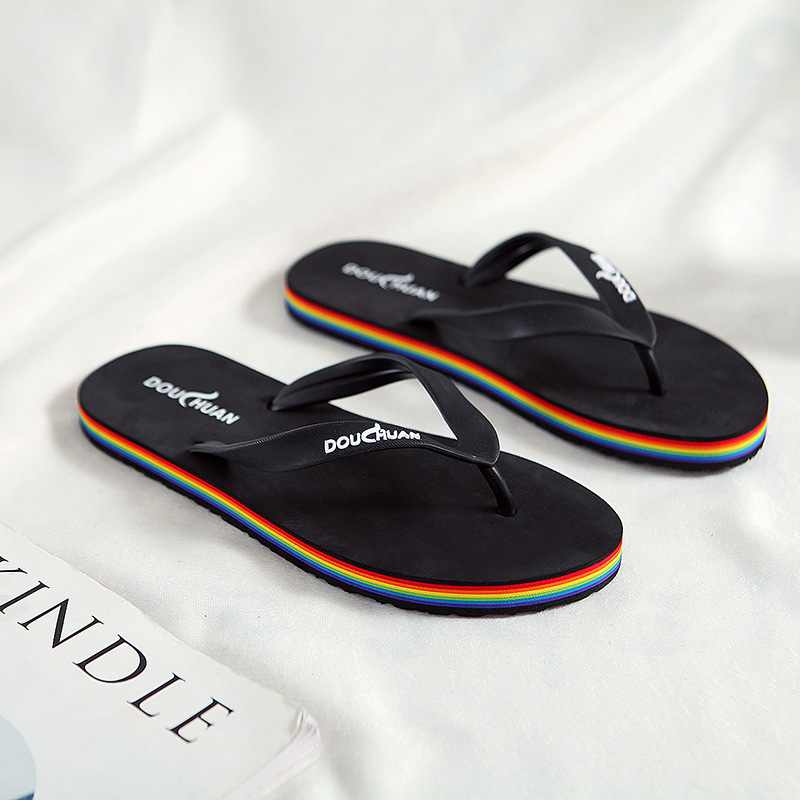 2019夏季拖鞋男彩虹人字拖凉拖男韩版防滑耐磨沙滩鞋时尚凉拖鞋