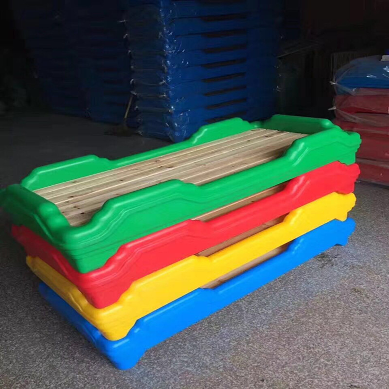 高档幼儿园塑料午休床儿童防撞叠叠统铺玩具婴儿防护栏板床实木床|ms