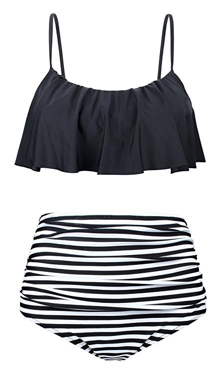 2022. gada peldkostīms ar dalītu bikini ar augstu jostasvietu ar apdruku uz pleciem, lotosa lapu malas krūšturis, bikini_voghion.com