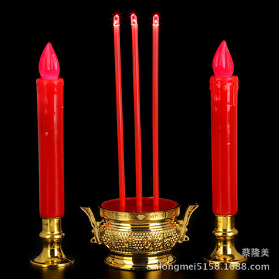 自産自銷電池供佛上墳香爐Led無煙電子香爐仿真發光紅色蠟燭套餐