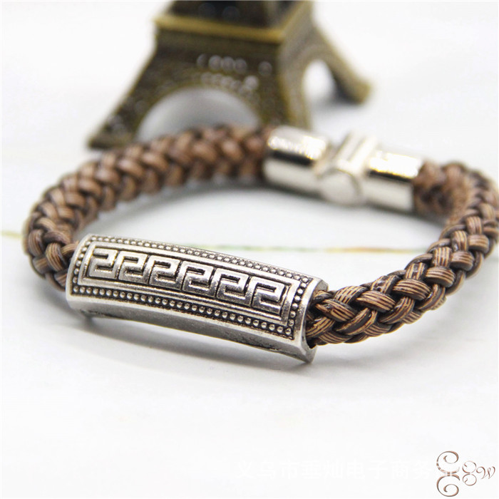 Bracelets Classification Leather Rope Chain Material Business Hip-Hop Solid Color Alloy Rope Plating Men's Bracelets Men Cord & Leather Bracelets