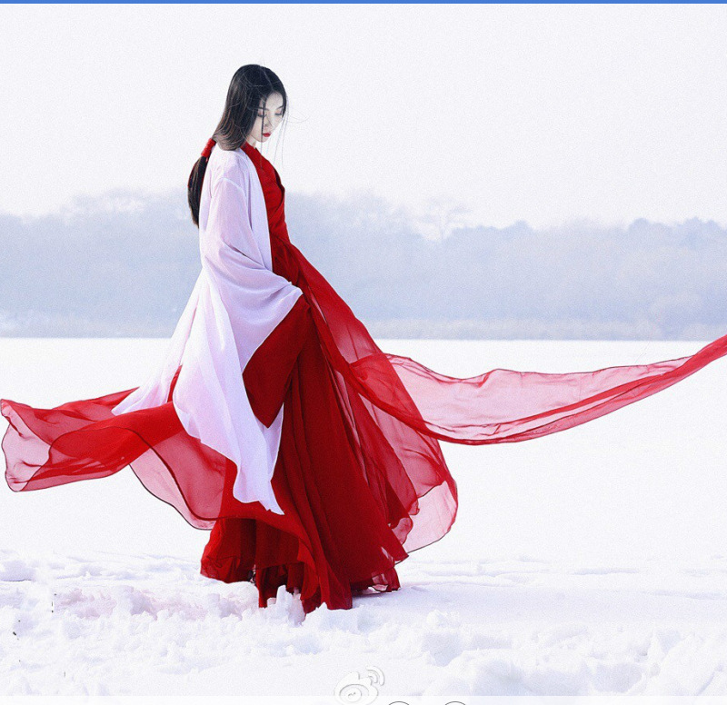 Original Ancient Chinese Clothing Winter Style Re-carved Big Sleeve Shirt Beauty Wei Jin Style Qi Waist Skirt Performance Clothing Hanfu Photography Ancient Style