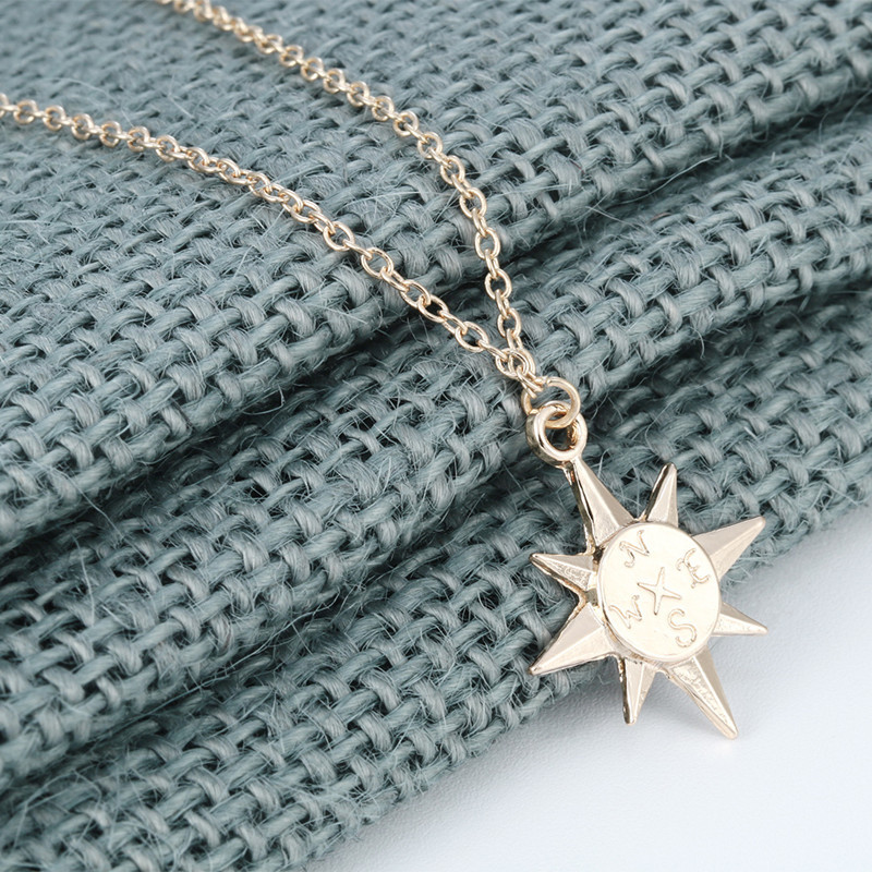 Compass Necklace North Star Compass Necklace Gold Plated Silver Sun Necklace Female Clavicle Chain display picture 6