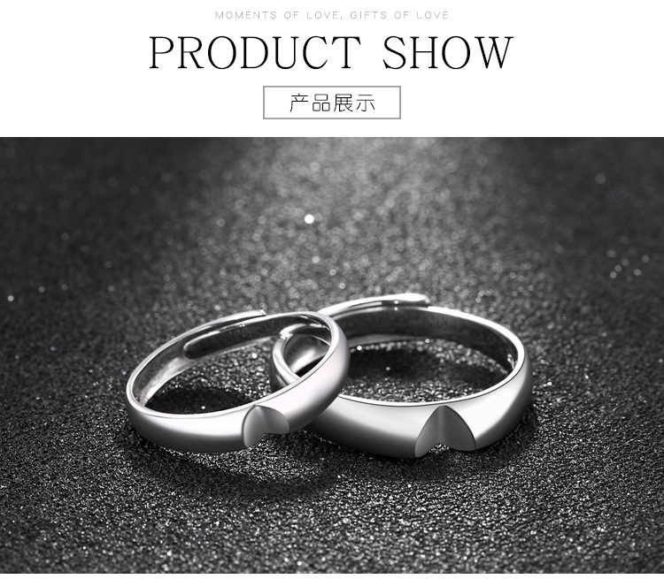 European And American Simple Men And Women Couple Rings S925 Silver Carved Ring display picture 2