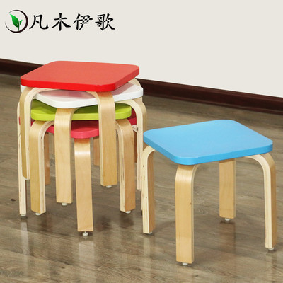 儿童圆形实木凳简易板凳花架游戏凳彩色时尚创意小板凳