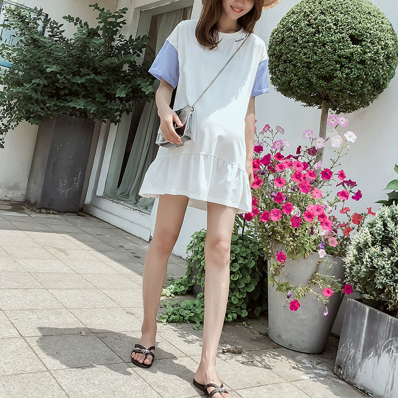 Новое платье для беременных на лето, эластичное хлопковое платье-ремешок с вышитыми буквами, платье для беременных, Модная мама