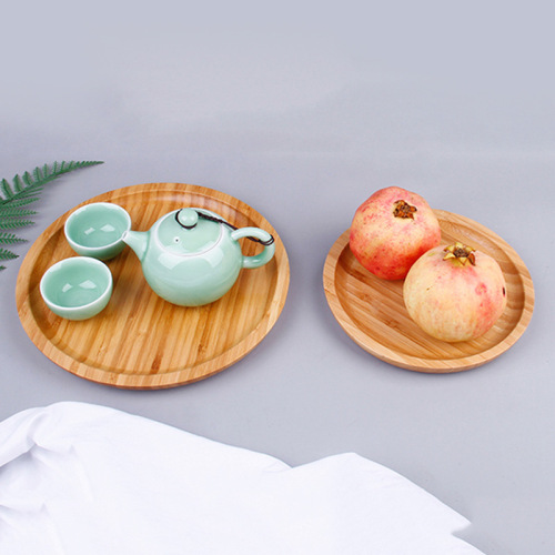 Creative round bamboo tea tray for home hotel fruit bread solid wood tray living room Japanese tea set tray wholesale