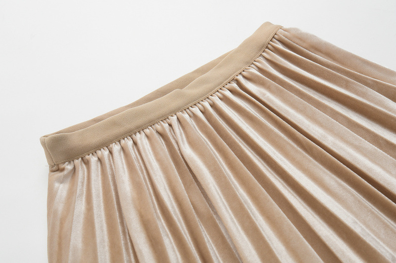 Dames rok geplooid van fluweel met mesh en goud accent_voghion.com