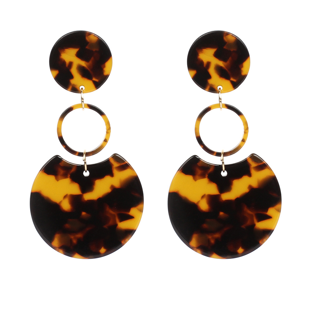 10g Weight No Inlaid Inlay Material Earrings Classification Travel, Birthday, Festival Occasion Geometric Pattern Women'S Gender Retro Style Black Color Korean Leopard Print Amber Acrylic Circle Geometric Acetate Pendant Earrings 6