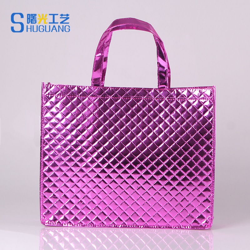 供应金属亮色淋膜压花无纺布袋 高档镭射手提购物袋 礼品包装袋