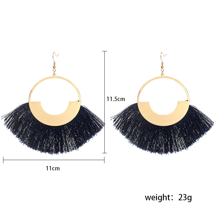 23g Weight No Inlaid Inlay Material Earrings Classification Travel, Birthday Occasion Sector Pattern Women'S Gender Ethnic Style Style Grey, Rose Red, Beige, Pink, Red, Green, Blue, Black Color Bohemian Red Retro Ethnic Style Triangle Cotton Thread Tassel Earrings 1