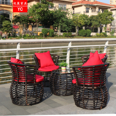 藤椅三件套阳台桌椅户外小茶几粗藤简约休闲庭院室外藤椅子靠背椅