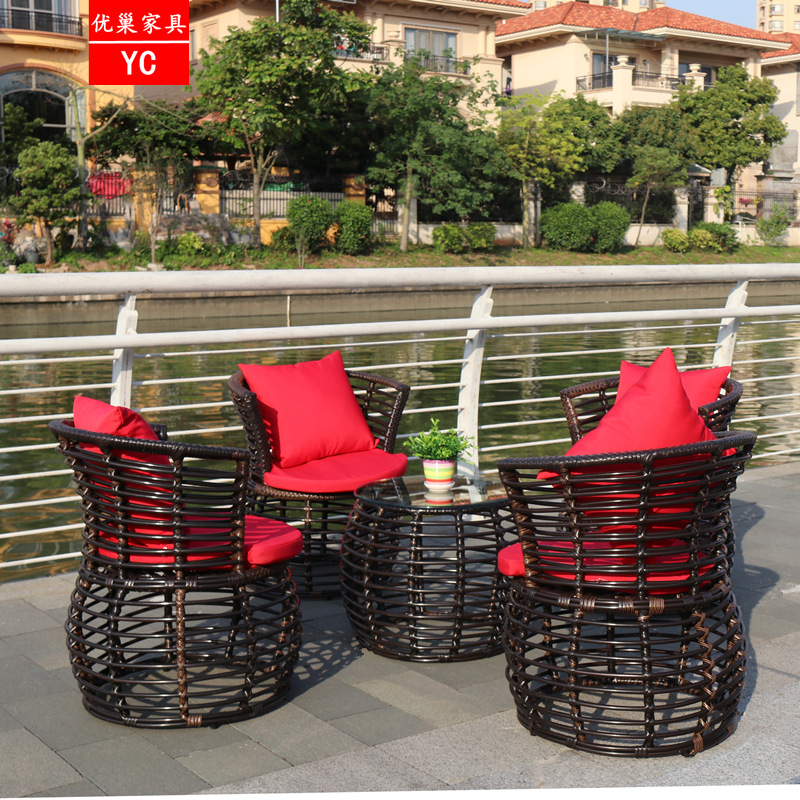 藤椅三件套阳台桌椅户外小茶几粗藤简约休闲庭院室外藤椅子靠背椅