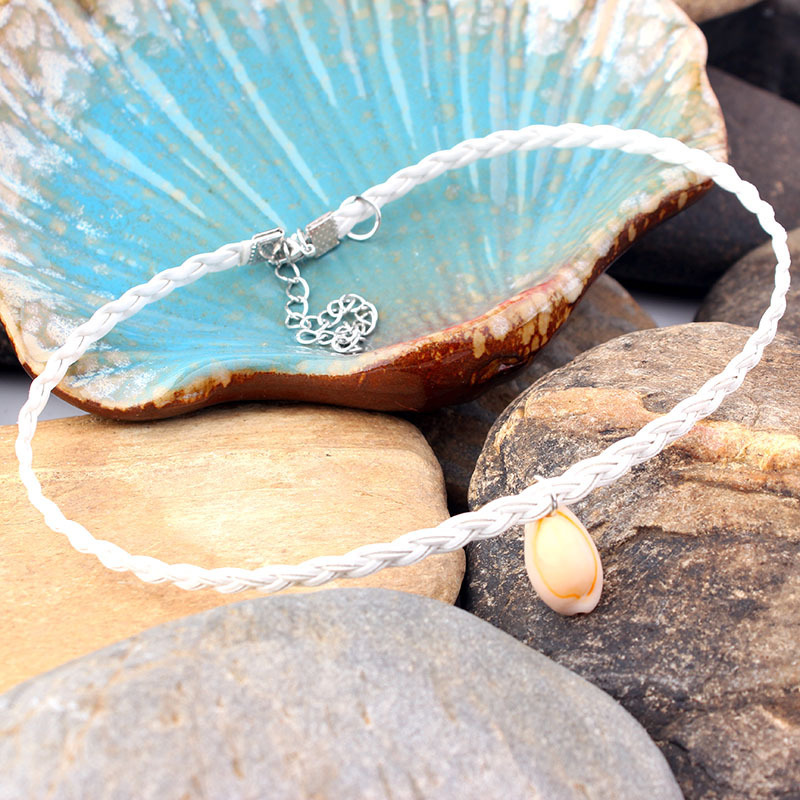 European and American wish Explosive Summer Marine Style Bag Neck Chain Soft Flat Leather Woven Rope Shell Yoga Clavicle Necklace