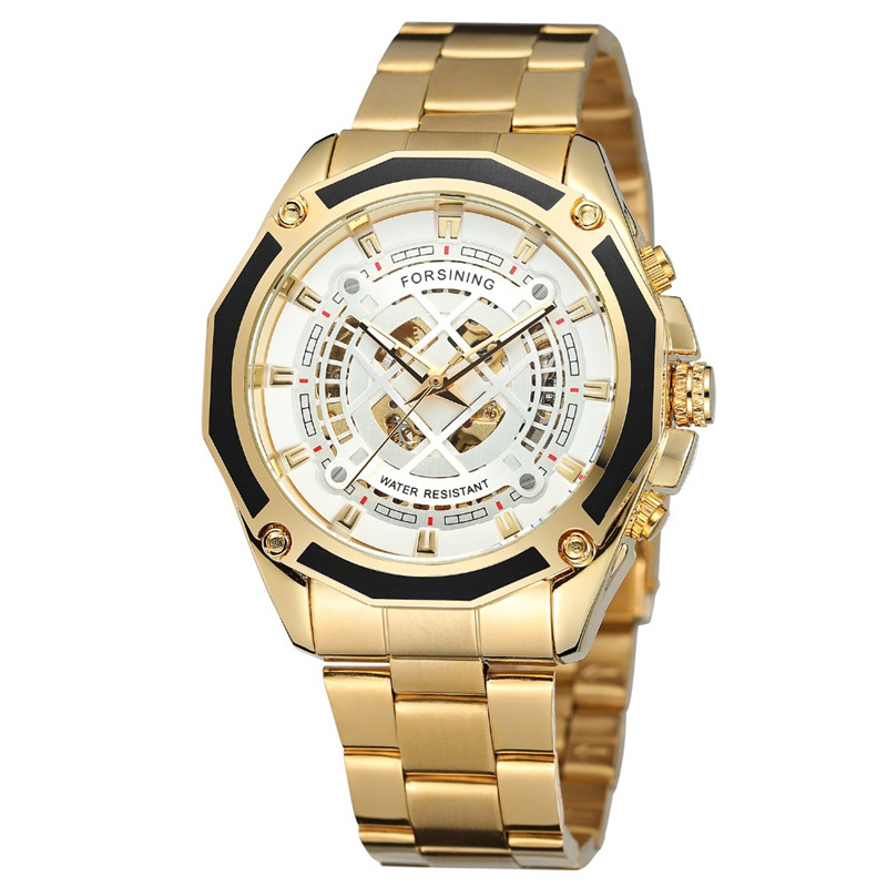FORSINING fusini 1030 reloj mecánico automático de los hombres de cuerda hueco-hacia fuera transparente Fondo moda reloj mecánico hombres