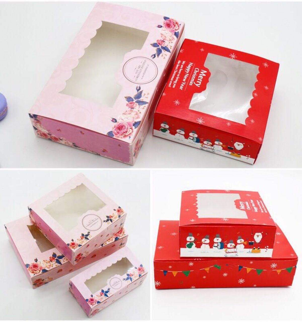 粉色花团 2粒4粒6粒8粒装63-80G月饼盒 雪媚娘盒 蛋黄酥青团蛋糕