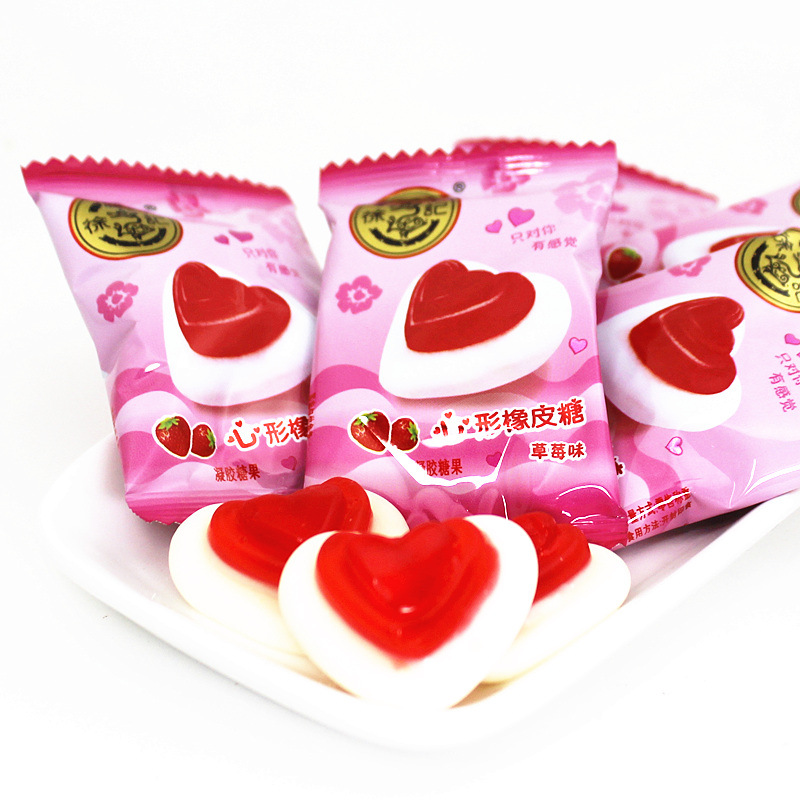 徐福记 心形橡皮糖草莓味果汁QQ软糖 婚庆结婚喜糖零食散装500