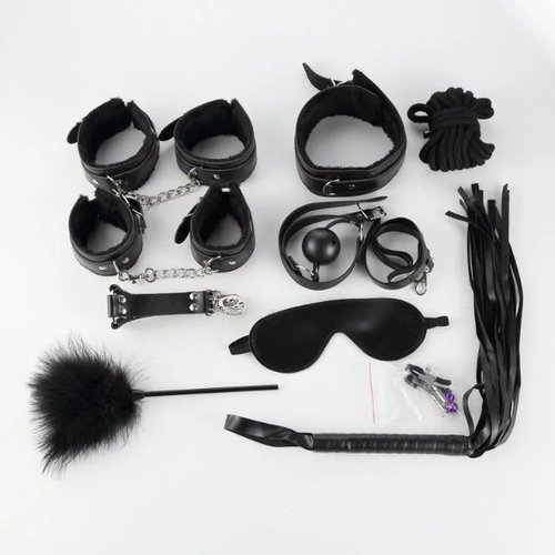 Bondage set, foreign trade black and red, leather ten-piece set, plush seven-piece set, couple love, foreign trade