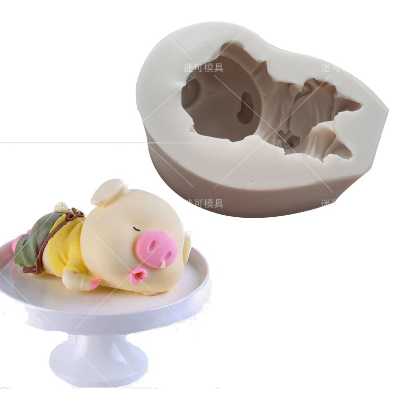 Cerdo fondant molde 3D tridimensional babosa cerdo saliva cerdo mantequilla olla caliente base molde helado pastel de silicona