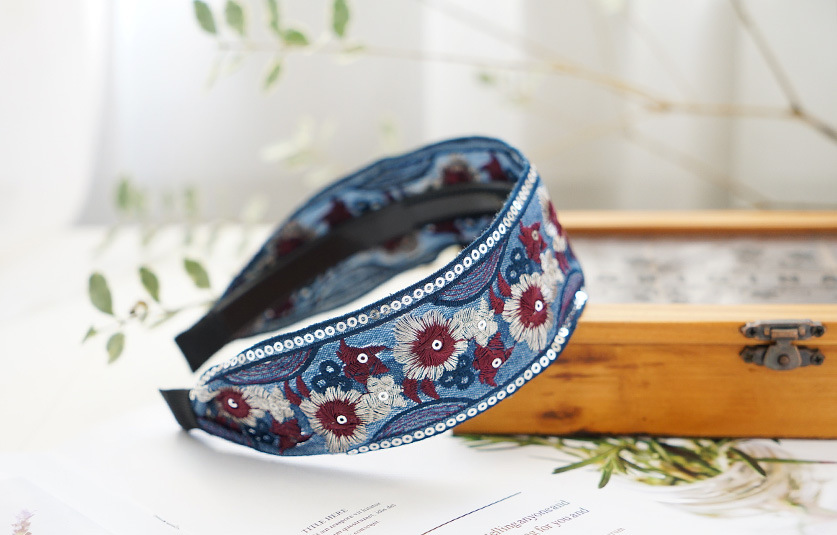 Retro Ethnic Flower Embroidery Korean Wide Hair Band display picture 4