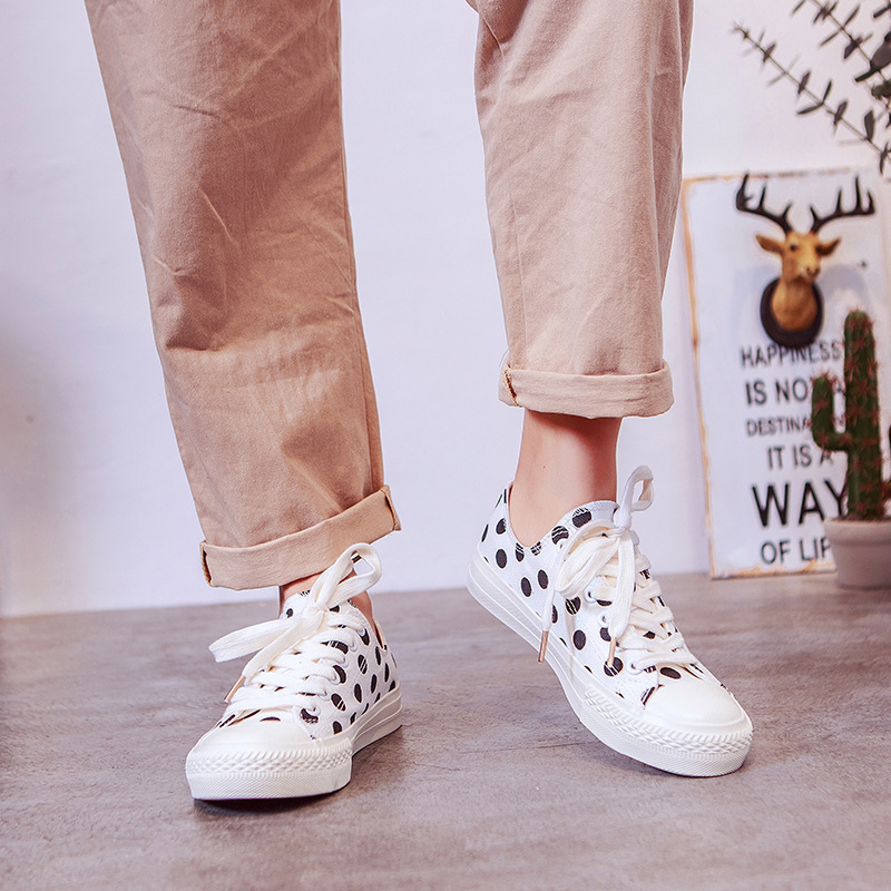帝星2019新款斑點低幫帆布鞋女潮流休閑板鞋女經典原宿小白鞋代發