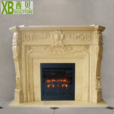 大理石黄色石材简约壁炉   工厂热销 欧式石雕米黄壁炉架  80|ru