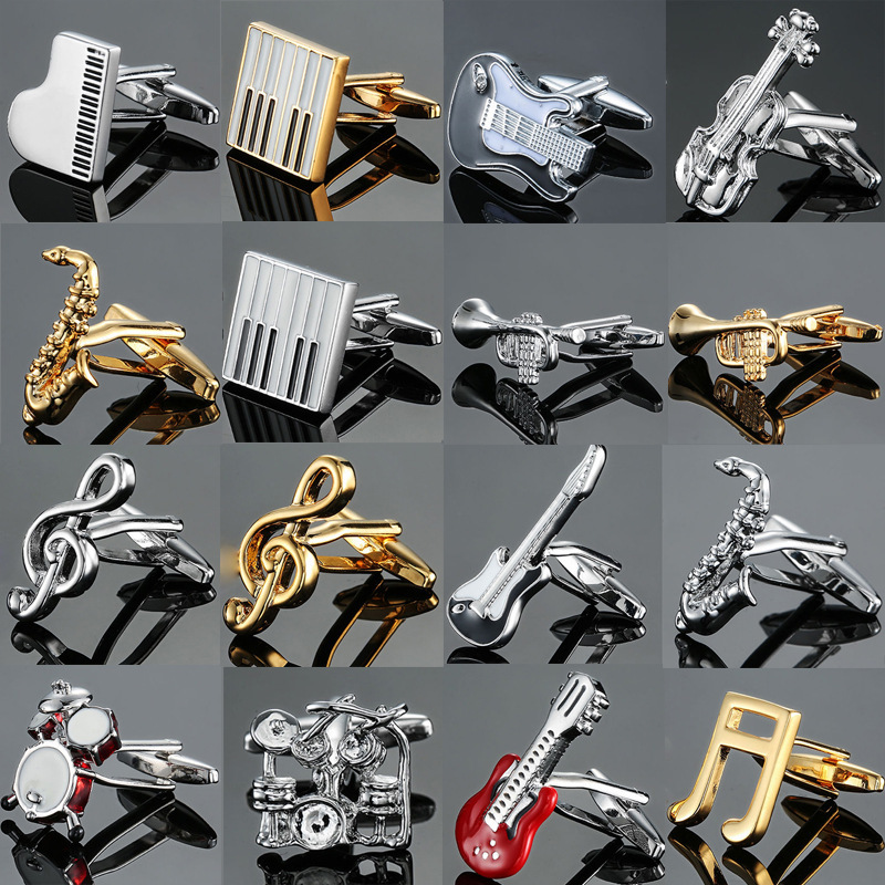 Glamour Jewelry Brass Material Music Series Musical Instrument Note Cufflinks Men's French Shirt Cufflinks Wholesale