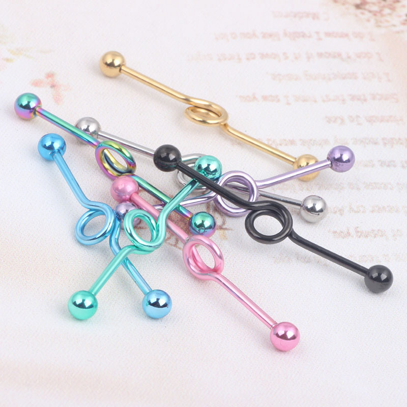 European American Style Double Ear Hole Straight Bar Crossbar Ear Stud Industrial Barbell Body Piercing Jewelry detail image 9