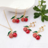 Fruit ear clips, red set, necklace and earrings, Korean style, with gem, custom made