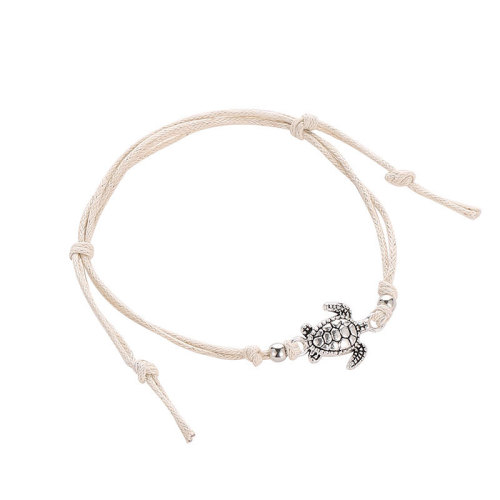 European and American cross-border new retro hemp rope turtle anklets hand-woven ancient silver turtle beach anklets wholesale