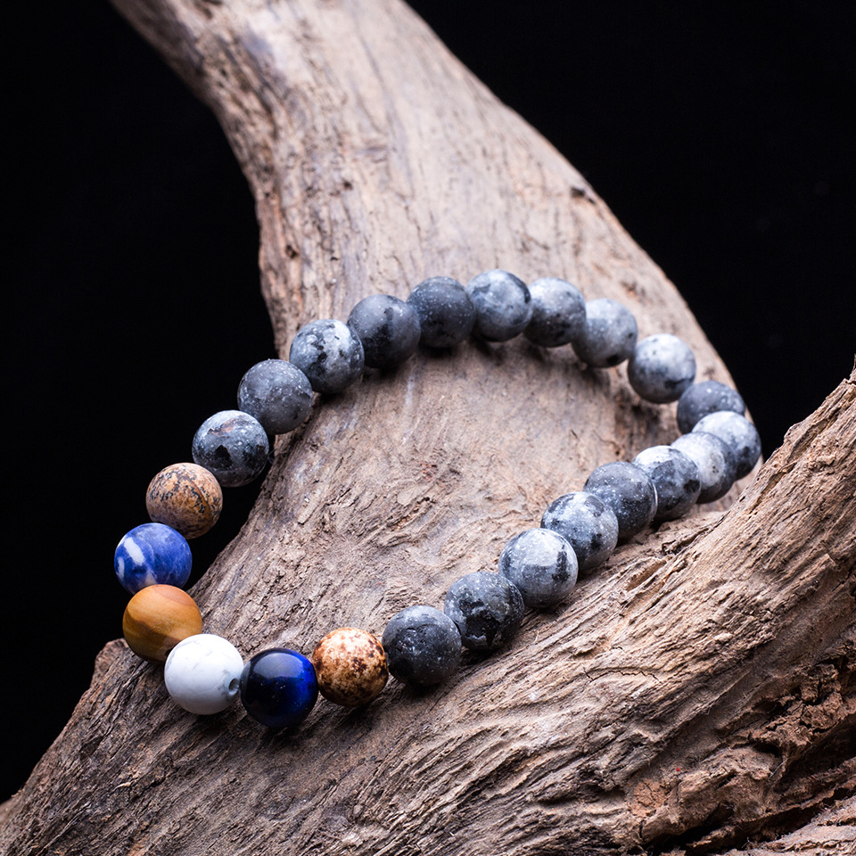 simple natural stone transparent stripes round bead bracelet
